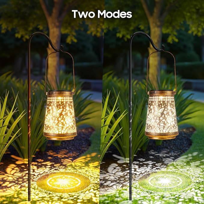4 Pack Solar Lanterns Outdoor Waterproof Birthday Gifts for Women Mom Grandma, Hollowed-Out Metal Butterfly Hanging Solar Lantern Lights Outdoor Decor, 2 Lighting Modes for Yard, Patio