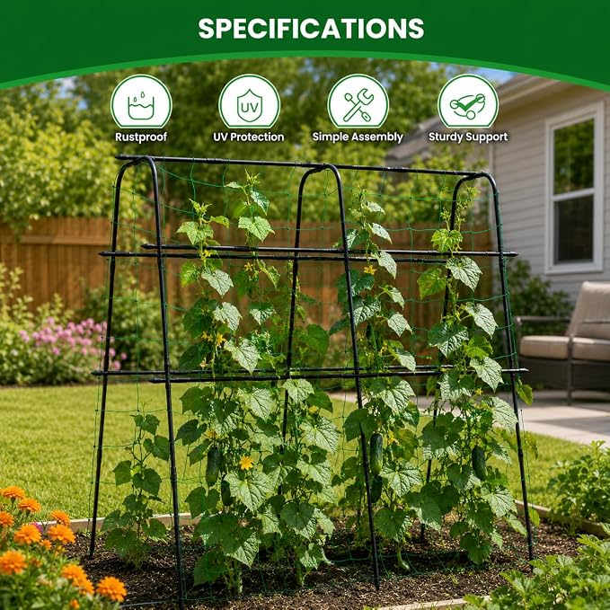 OTOSUNNY Cucumber Trellis for Raised Bed, 5.3' Tall Garden Arch Trellis for Climbing Plants Outdoor, Reinforced 14mm Metal Climbing Plant Support Grape Vine Tomato Pea Bean Vegetables Trellis, Black