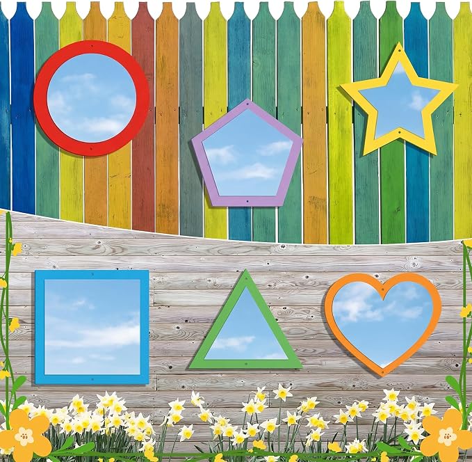 Xuhal 6 Pcs Acrylic Sensory Mirrors Set Colorful Geometric Mirror Square Triangle Circle Star Heart Pentagon Shapes Learning Tool Outdoor Sign for Sensory Rooms Garden Wall Decorations