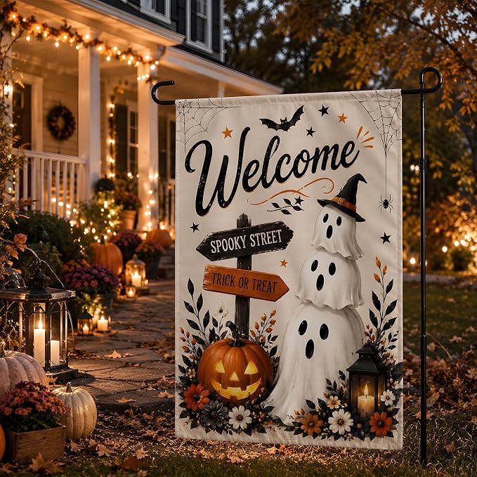 Halloween Party Decorations - Welcome Garden Flag | Halloween Decorations for Outdoor Indoor Outside - Trick or Treat Banner Decor for Garden Porch Patio Lawn Yard Party Favors Supplies
