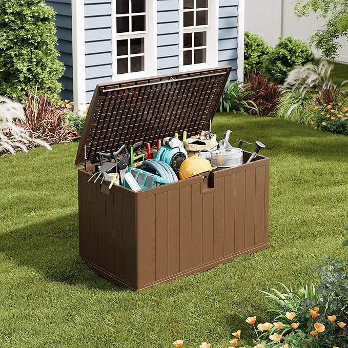 Large 130 Gallon Outdoor Storage Box, Waterproof & Lockable Outdoor Deck Box for Garden Tools, Pool Accessories & Cushions