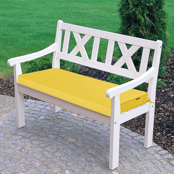 Outdoor Bench Cushion 42 x 18 Inch Thick Waterproof Porch Swing Cushions with Tie Patio Furniture Chair Cushion Bench Pad Color Fastness Backyard Seat Pads, Yellow