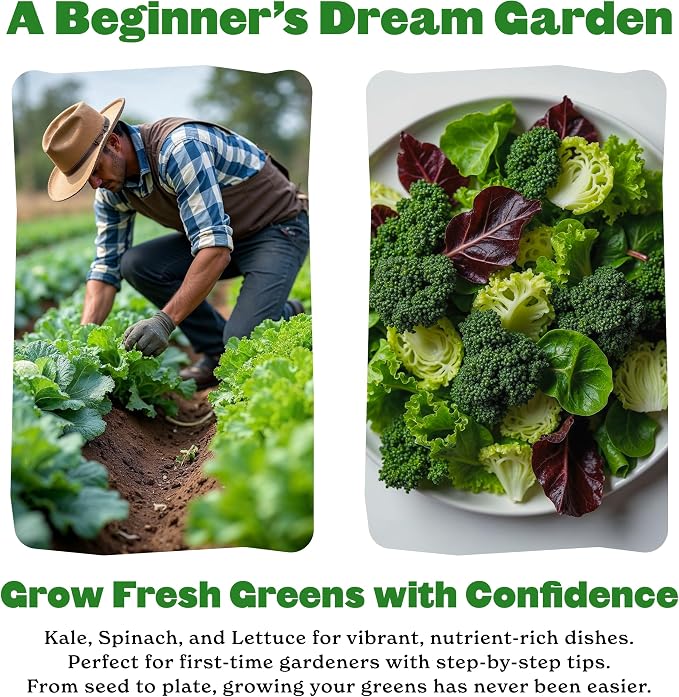 Epic Gardening: Eat Your Greens Seed Kit - 7 Heirloom & Non-GMO Varieties for Fresh Salads & 6-Cell/6 Seedling Starter Trays - Black: Plant Starter, Easy Growing, Eco-Friendly, Perfect for Beginners