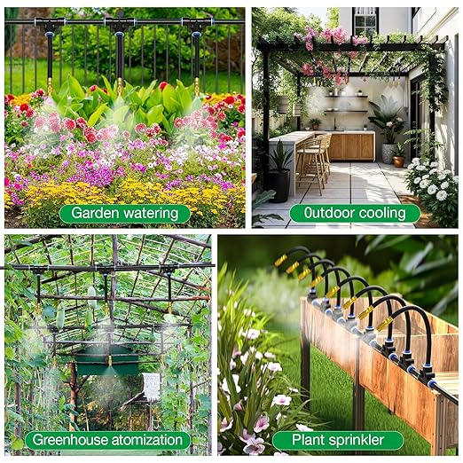 MIXC 1/4" 100Ft Drip Irrigation System for Garden with 16pcs 360°Adjustable Brass Nozzles & Bendable Rod,Upgraded Watering System Kit for Outdoor Plants,Lawn,Raised Bed,Potted Plant,Yard,Greenhouse