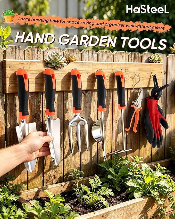 9-Piece Stainless Steel Garden Tools Set, HaSteeL Outdoors Gardening Hand Utensils Kit with Storage Bag, Rust Resistant, Heavy Duty, Gift for Women/Man/Gardeners