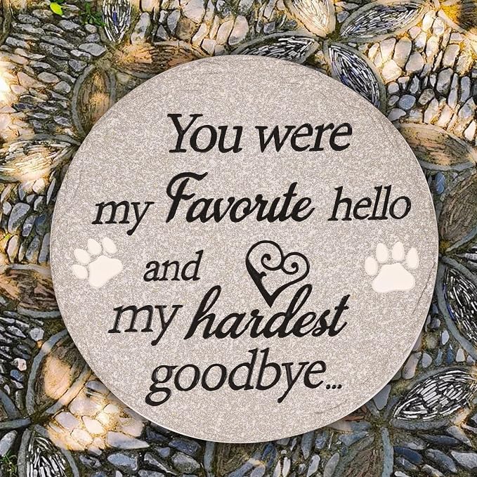 Pet Memorial Stone for Dogs Cats, 11.8 Inches Dog Memorial Gifts for Loss of Dog, Dog Memorial Stone, Pet Loss Sympathy Gift (Round Paw)
