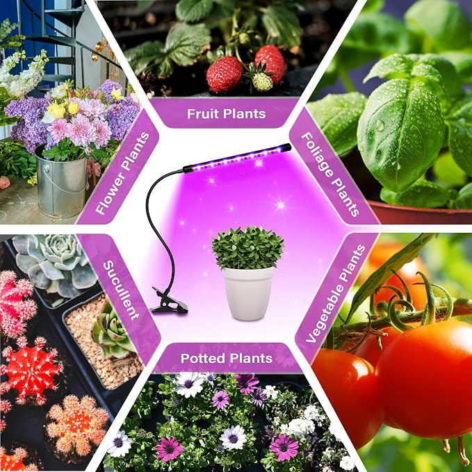 iPower LED Grow Light Strips Full Spectrum for Indoor Plants with Auto ON/Off 3/9/12H Timer, 10 Dimmable Levels Per Tube, Sunlike Grow Lamp for Hydroponics Succulent, Red&Blue, 1 Tubes