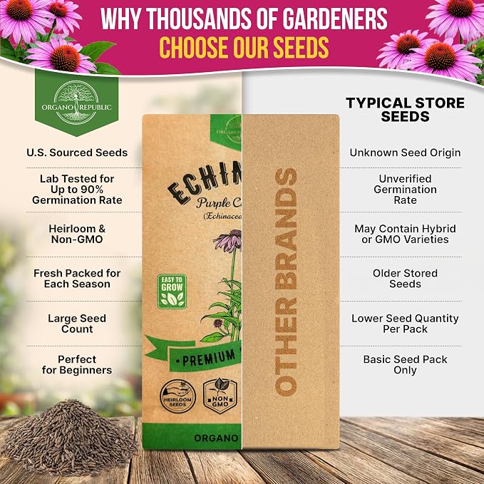 Organo Republic Echinacea Seeds Pack 5.5 G - Over 1000 Non-GMO Heirloom Echinacea Seeds for Planting Herbs in Individual Seed Packet, Herbs Seeds for Planting Home Garden Indoor & Outdoor Gardening