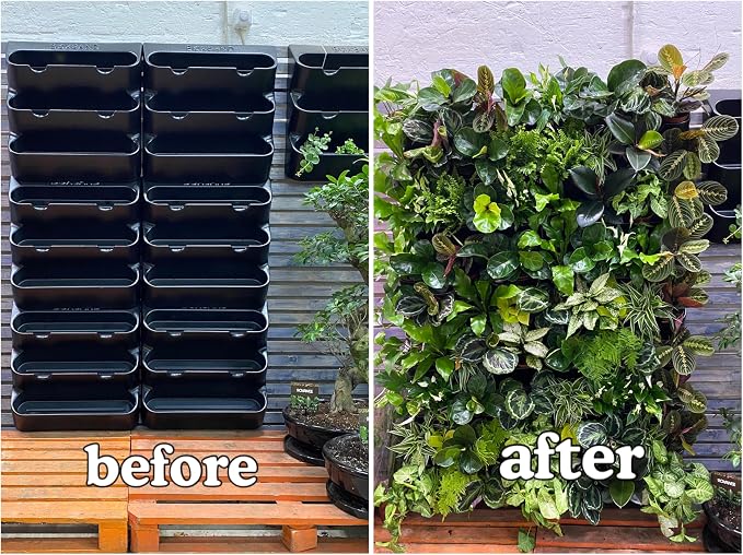BOXSAND-12 Vertical Wall Planter (24"x26", Black with Black Pots) – Living Wall for 12 Plants, Indoor/Outdoor Vertical Garden System, Easy 2-Screw Install