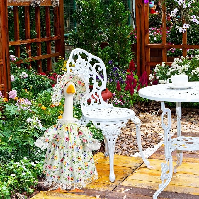 FuWeave Summer Goose Outfit Flower Lolita Porch Goose Clothes for 23" Large Statue Outdoor Patio Yard Lawn Art Decoration