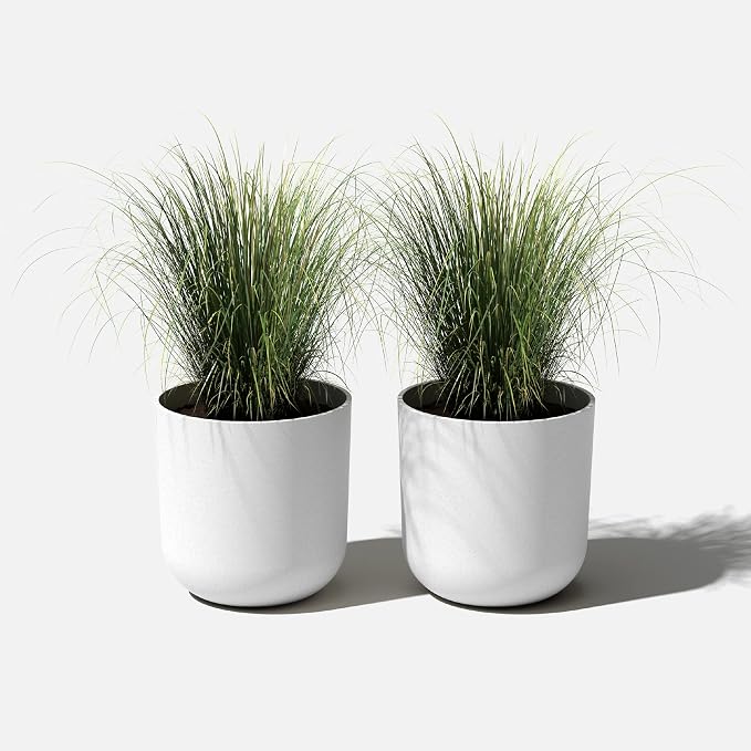 Veradek Mason Series Lima Planter - Round Planter for Indoor or Outdoor Porch/Garden | Made from Plastic-Stone Composite with Drainage Holes | Modern Décor for Succulents, Flowers, Small Plants