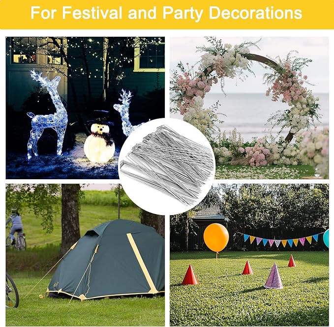 120 Pack 12 Inch Landscape Staples, Garden Stakes 11 Gauge Galvanized Ground Staples Lawn Yard Tent Fence Stakes Landscaping Fabric Pins for Gardening Secure Outdoor Decorations