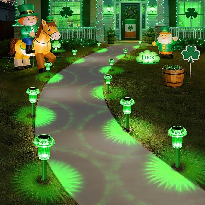 Priddop Solar Lights Outdoor Waterproof 8 Pack LED Green Stake Mushroom | Yard Garden Decorative Pathway Mushroom Outside Landscape Path Lighting Patio Walkway Ground Pattern Halloween Decorations
