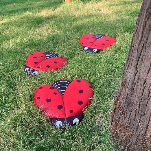 Set of 3 Ladybug Stepping Stones Outdoor, Garden Decorations for Patio Pathway Walkway, Decorative Stone Yard Decor for Flower Beds & Door Garden