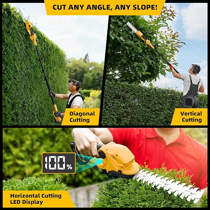 4-in-1 Pole Hedge Trimmer & Cordless Grass Shears,2×4.0 Ah Batteries & Included Charger,Dual Blade Design,Extension Tree Pruner,Bush Trimmer for Tree Trimming/Garden/Lawn