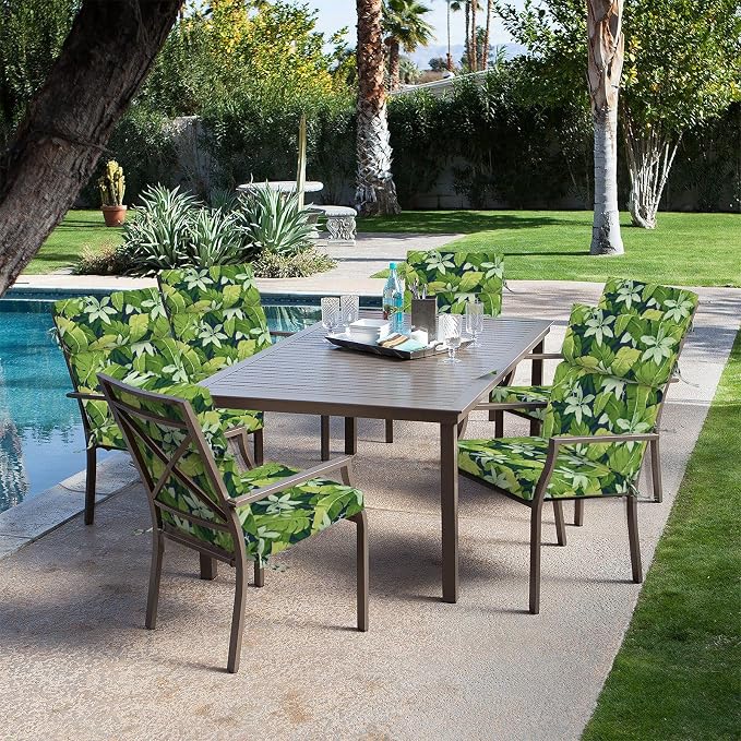 DYTXIII Outdoor High Back Chair Cushions Set of 2, 44"x22" Water Repellent Patio Seat Cushions with Elastic Sponge, All Weather Chair Pads for Rocking, Dining Chairs, Patio Furniture - Jungle Leaves