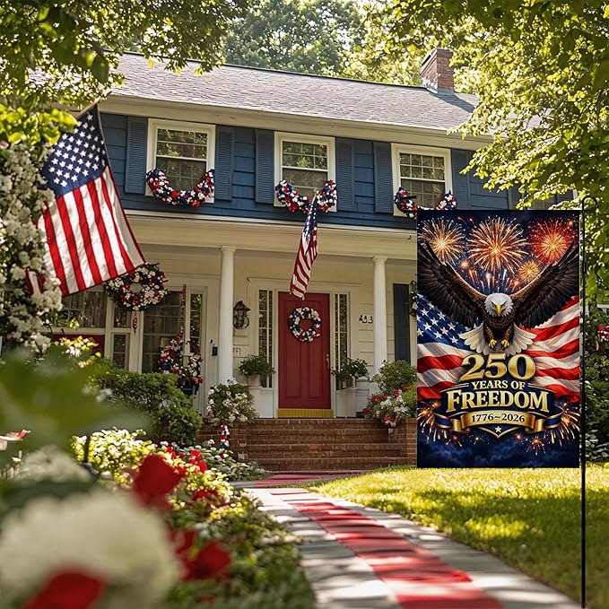 4th of July Decorations - 250th Anniversary Garden Flag | 250 Years of Freedom 1776-2026 Merchandise Double Sided Patriotic Banner, Fourth of July Decor for Garden Yard Porch Patio Lawn Outdoor Outside Accessories