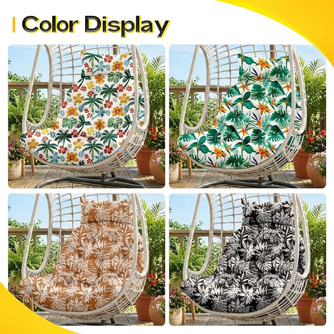 MAGIC ELEPHANT Egg Chair Cushion, Memory Foam Hanging Egg Chair Cushion Replacement, Indoor Outdoor Hammock Basket Swing Cushion with Headrest (Rust Orange Monstera)