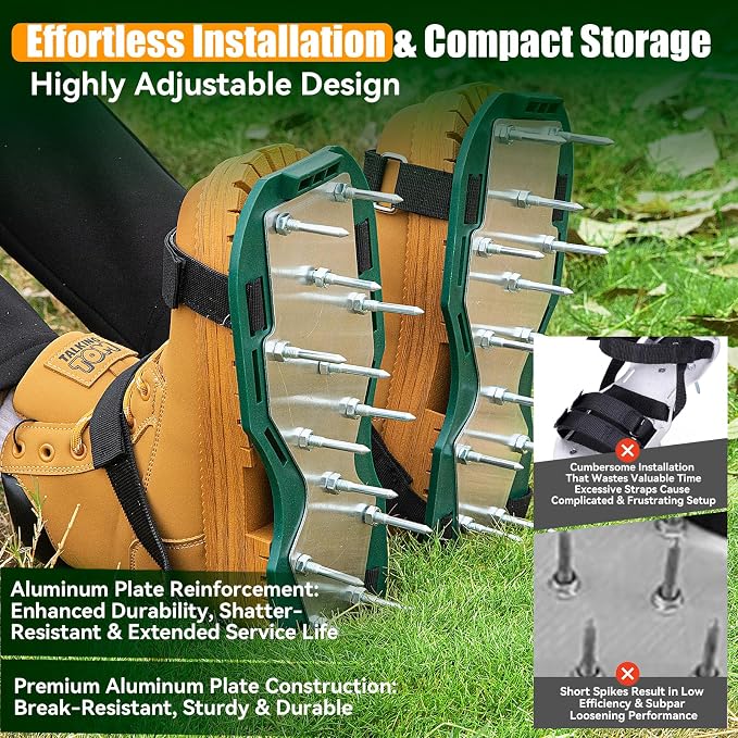Heavy Duty Metal Lawn Aerator Shoes - 3/4" Durable Spikes, Aerating Sandals for Yard, Garden & Grass, Easy-to-Use Soil Aeration Tool