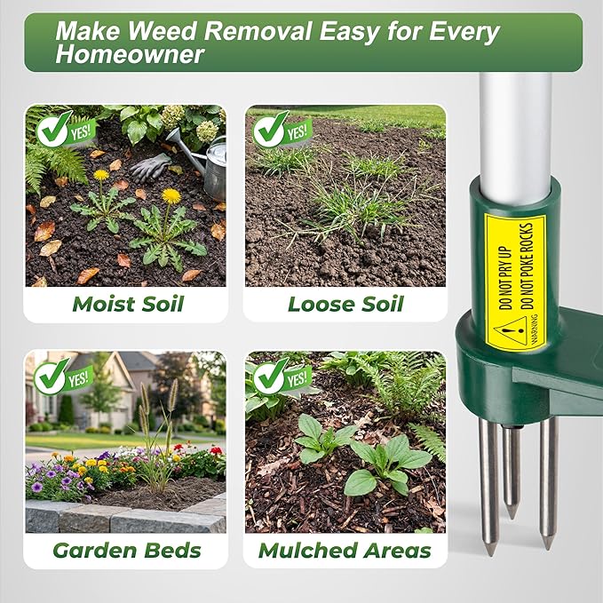 Walensee Weed Puller, Stand Up Weeder Hand Tool, Long Handle Garden Weeding Tool with 3 Claws, Hand Weed Hound Weed Puller for Dandelion, Standup Weed Root Pulling Tool and Picker, Grabber (1 Pack)