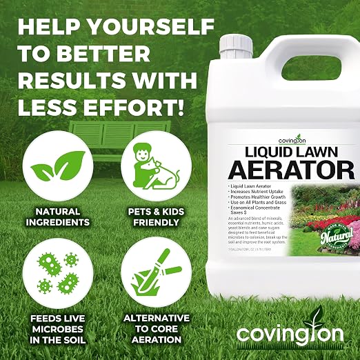 Covington Liquid Lawn Aerator (1 Gallon) – Soil Conditioner & Softener for Lawns & Gardens – Loosens Clay & Compacted Soil for Better Water & Nutrient Absorption – Liquid Aeration Concentrate