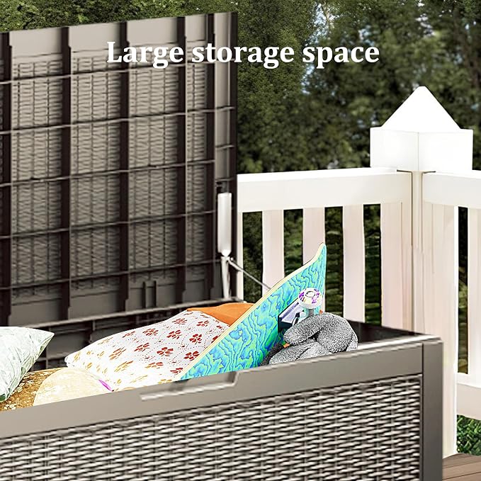Outdoor Storage Box, 110 Gallon Resin Deck Box Waterproof for Patio Furniture, Garden Tools and Pool Accessories, Lockable UV-Resistant Storage Bin Bench Cabinet for Outside, Grey