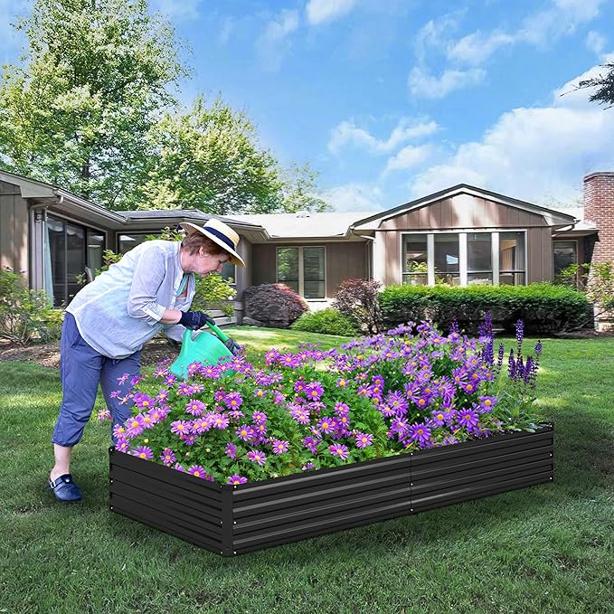 Foxlang 4x3x1ft(2 Pack) Galvanized Raised Garden Bed,Outdoor Planter Box Metal Patio Kit Planting Bed for Vegetables Flowers Herb,Black