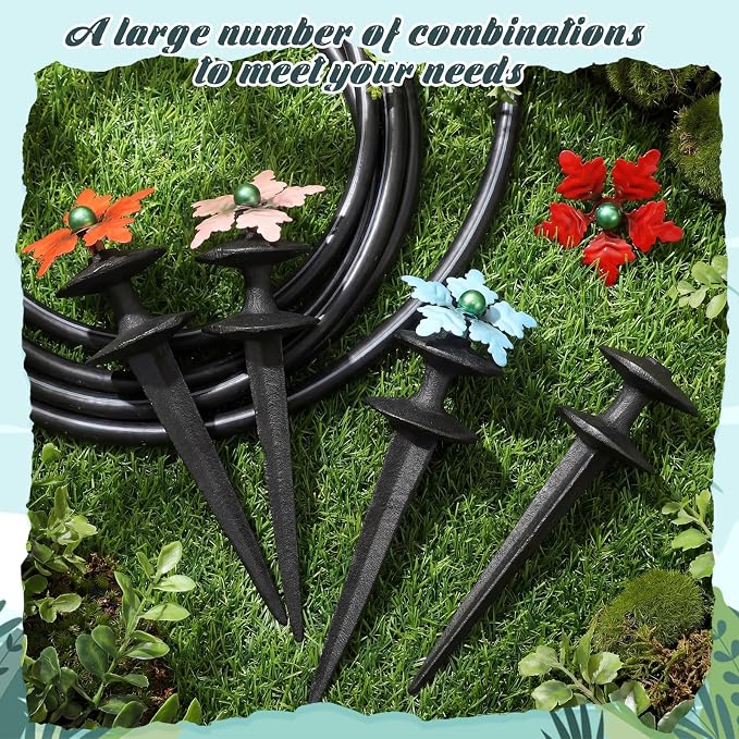 Zonon 4 Packs Hose Guide Spike Decorative Flower Cast Iron 11-inch Metal Heavy Duty Garden Hose Guide Stakes Heavy Duty Black Antique Tools for Garden Lawn Yard Farm Outside Plants Protection