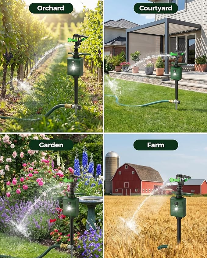 Motion Activated Sprinkler, Solar Animal Repellent Outdoor - 2 Packs Deer Cat Deterrent with Motion Sensor & Flashing Lights, IP65 Waterproof for Yard Garden Lawn Protection (Standard Model)