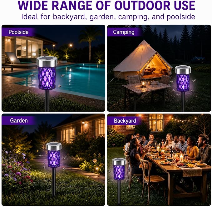 2026 Solar Bug Zapper Outdoor Waterproof Mosquito Repellent Outdoor Patio Mosquito Trap & Killer for Garden Farm Backyard Solar Powered Fly Zapper for Small Flying Insect, Gnats, Flies, Moths (4)