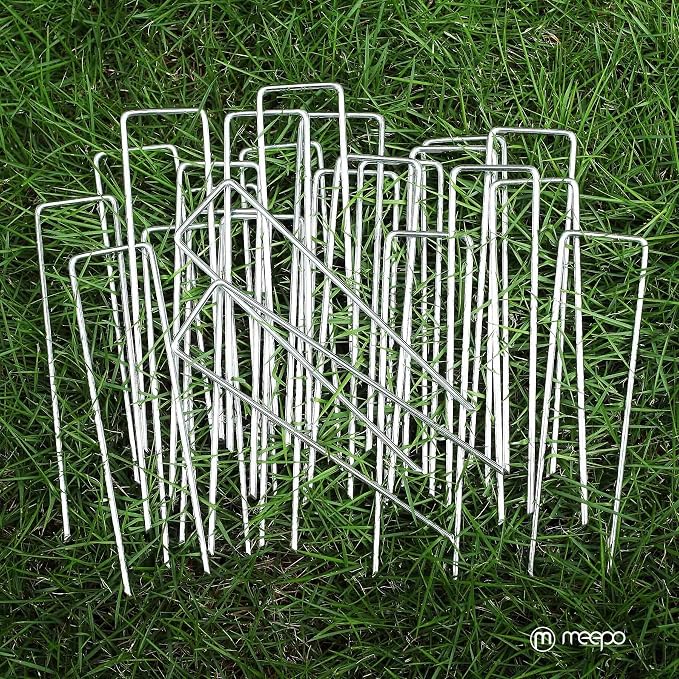 M MEEPO 10-Pack 6 Inch Heavy Duty Landscape Staples, Rust-Proof Galvanized Garden Stakes, 11 Gauge 5X Sharper U-Pins for Inflatables, Dog Fence, Tents, Weed Barrier, Outdoor Decor & Garden Repair