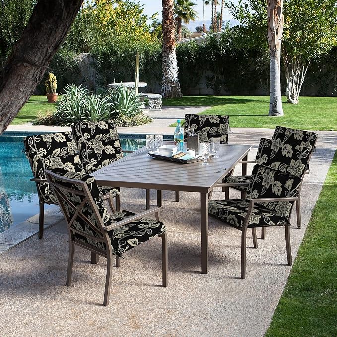 DYTXIII Outdoor High Back Chair Cushions Set of 2, 44"x22" Water Repellent Patio Seat Cushions with Elastic Sponge, All Weather Chair Pads for Rocking, Dining Chairs, Patio Furniture - Vines Black