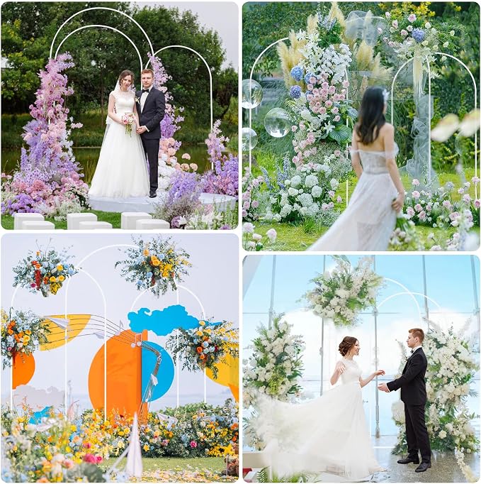 Wokceer White Metal Wedding Arch Stand Set of 3 Sizes 8FT, 7.2FT, 6.6FT for Wedding Ceremony, Baby Shower, Birthday Party, Garden Decoration