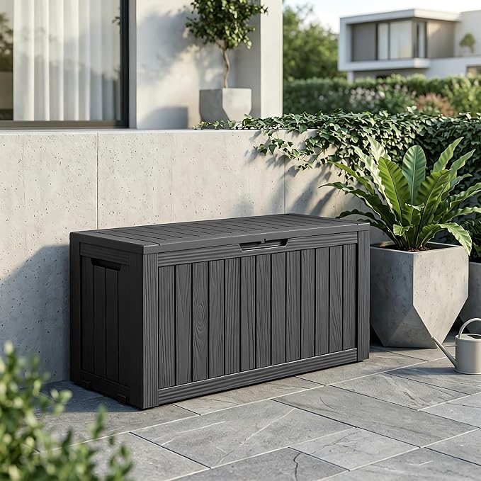 85 Gallon Package Delivery Boxes Outside Secure Waterproof Resin UV Resistant Lockable Mail Parcel Drop Mailbox Storage Deck Box for Outdoor Porch Patio Black