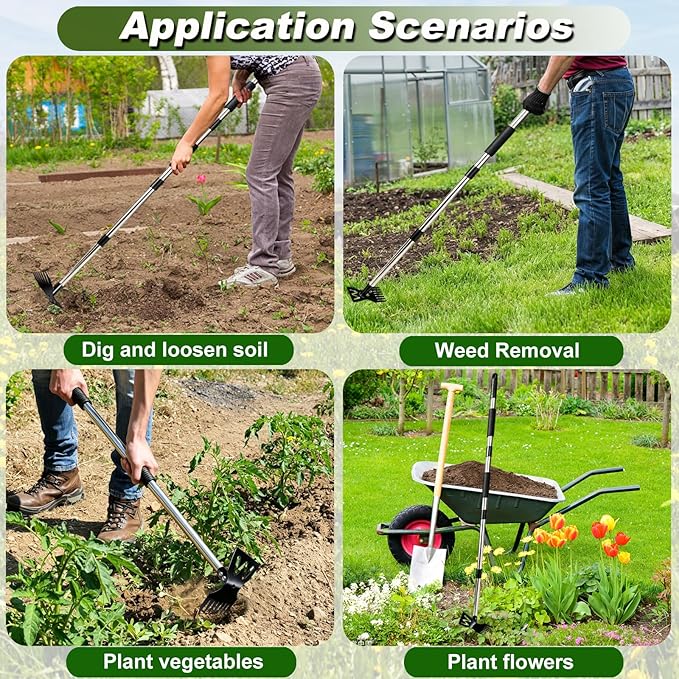 Weed Puller Tool - 60" Manual Weeder Remover Tool, Long Handle Weed Grabber Remover, 2 in 1 Hand Weed Rake and Garden Hoe, Heavy Duty Uprooting Weeding Pull for for Garden Patio Lawn