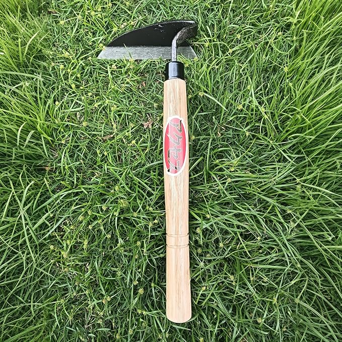 Japanese Garden Hand Hoe Sickle, Hand Weed Puller with Replacement Wooden Handle, Gardening Sickle for DIY Yard Work (Right-Handed)