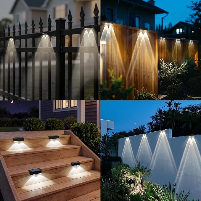 Peasur 12 Pack Solar Fence Lights Outdoor, Deck Light Solar Powered, IP65 Waterproof Led Riling Solar Lights for Outside Step Yard, Cool White