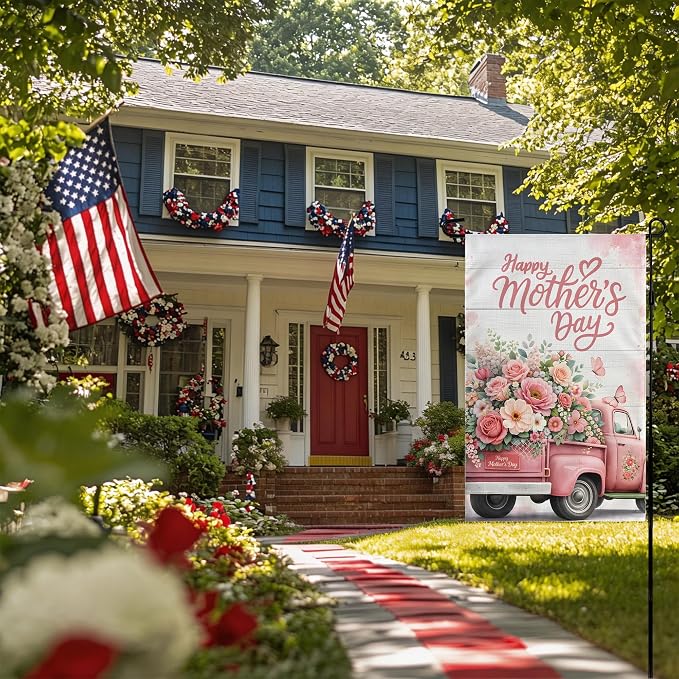 Mother's Day Decorations - Happy Mother's Day Garden Flag | Mother's Day Decor Party Favors Supplies for Outdoor Outside | Mother Day Backdrop Banner for Garden Porch Patio Lawn Yard Home