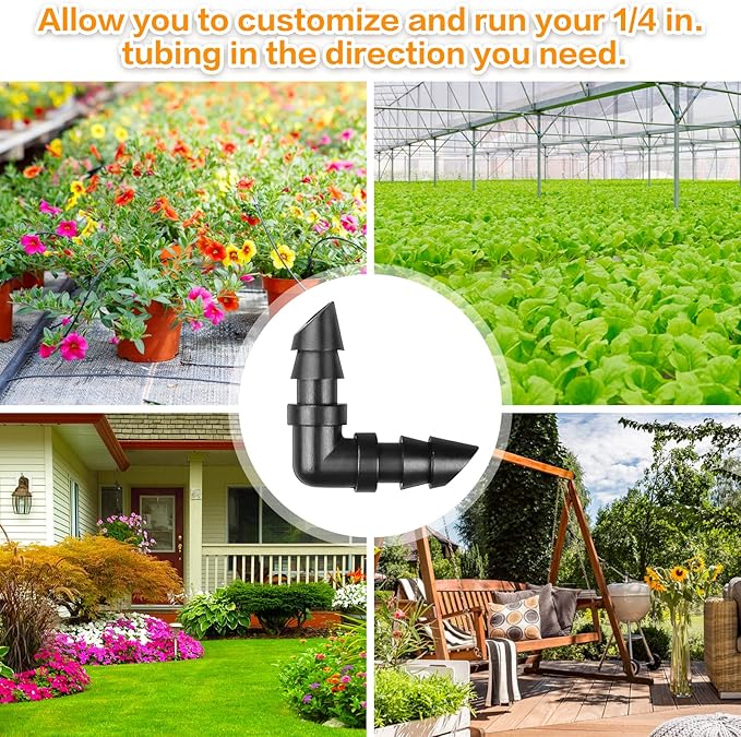 Gardrip Drip Irrigation Elbow Fittings:50 Pieces Barbed Elbow Irrigation Parts with Sharp End Fits for 1/4 Inch Irrigation Tubing Drip Line Elbow Connectors for Garden Lawn Irrigation System
