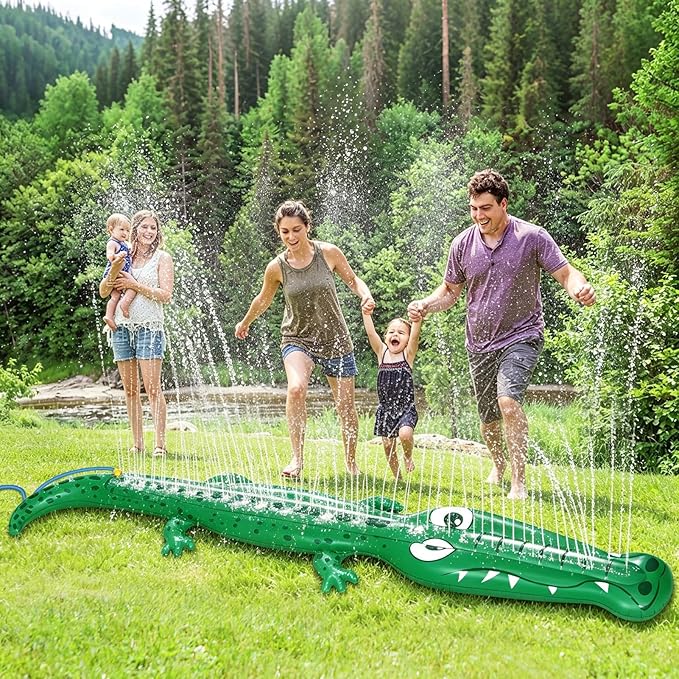 96" x 13" Extra Large Sprinkler for Kids,Outdoor Inflatable Crocodile Sprinkler Toddler Water Toy for Yard,Durable Summer Outside Splashing Water Spray Fun Toys for Lawn Garden Backyard