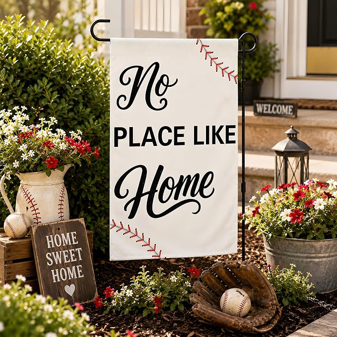 Baseball Party Favors - Baseball Garden Flag | Double Sided No Place Like Home Yard Flag | Sports Themed Party Decorations Supplies for Garden Yard Porch Patio Lawn Outdoor Outside Decor