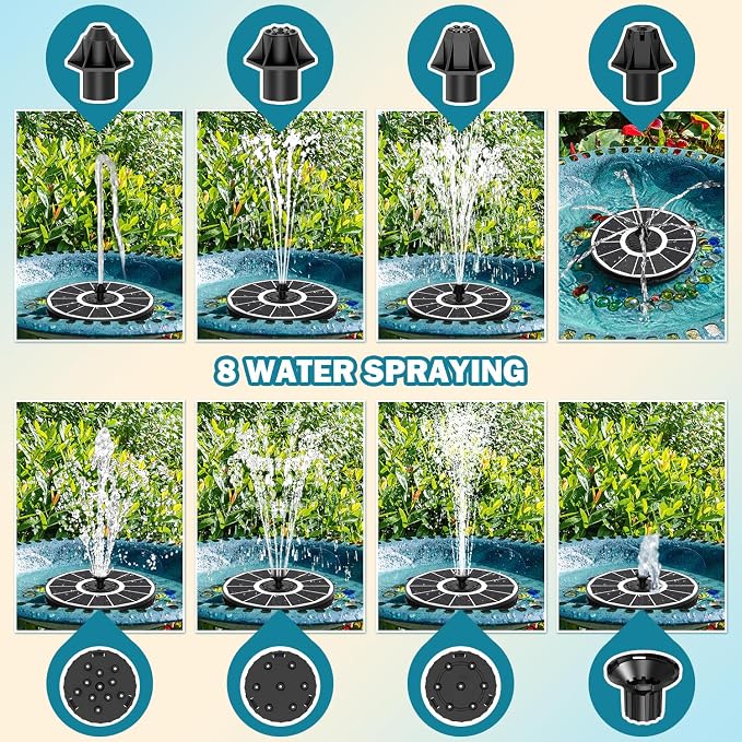 SZMP Solar Bird Bath Fountains Spraying Water in The Shadow, Solar Water Fountain Pump Outdoor Garden 3.5W White Glass Panel with 2000mAh Battery Replaceable Nozzles