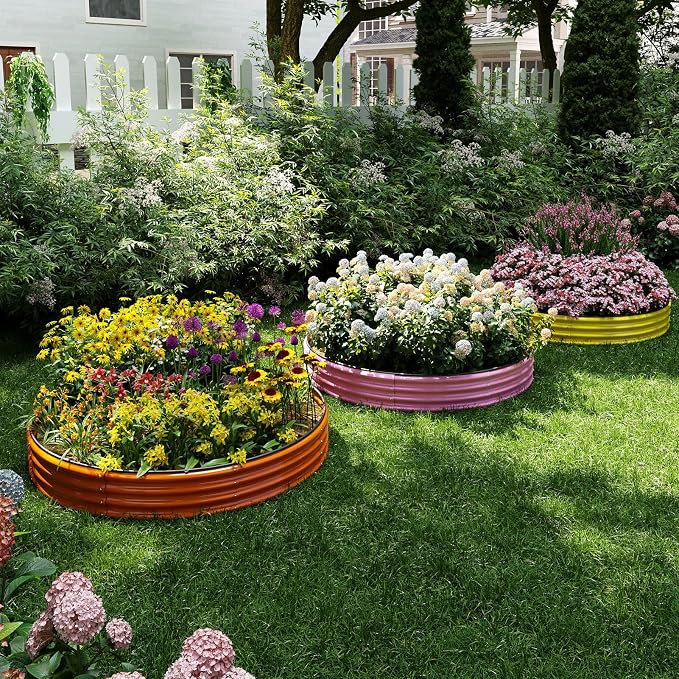 ZFHgarden Galvanized Metal Planter Round Raised Garden Bed Kit for Gardening Outdoor,2x2x1ft Grow Garden Box Raised Flower Bed,Round Galvanized Planter Outdoor Metal Fire Pit Ring