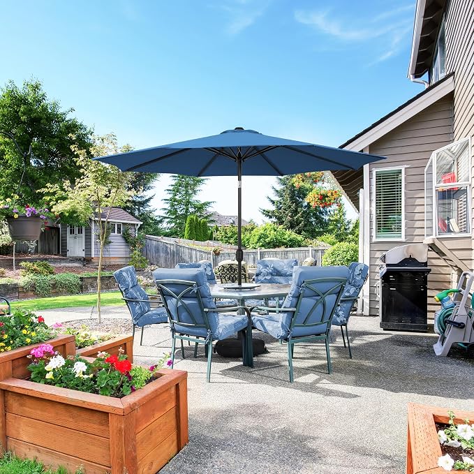 Sundale Outdoor 10 ft Patio Umbrella with Sand Bag Umbrella Base Included, Outdoor Umbrella with Tilt and Crank, Navy