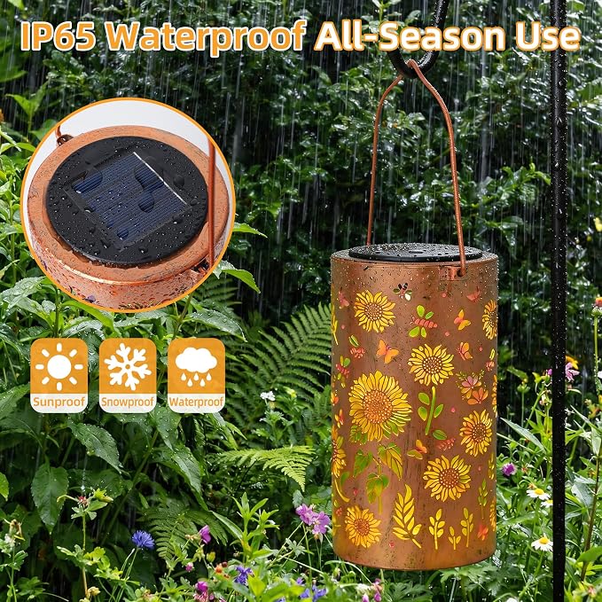 Colorful Solar Lanterns Outdoor Waterproof, Sunflower Birthday Gifts for Women Mom Grandma, Garden Hanging Solar Lantern Lights for Patio