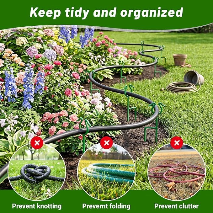 14 inch Garden Hose Guide Spike, Metal Hose Guides for Garden Heavy Duty Rustproof Coated Stake Keeps Water Hose Out of Flower Beds for Outside Lawn & Yard Plant Protection (Green - 4 Pack)