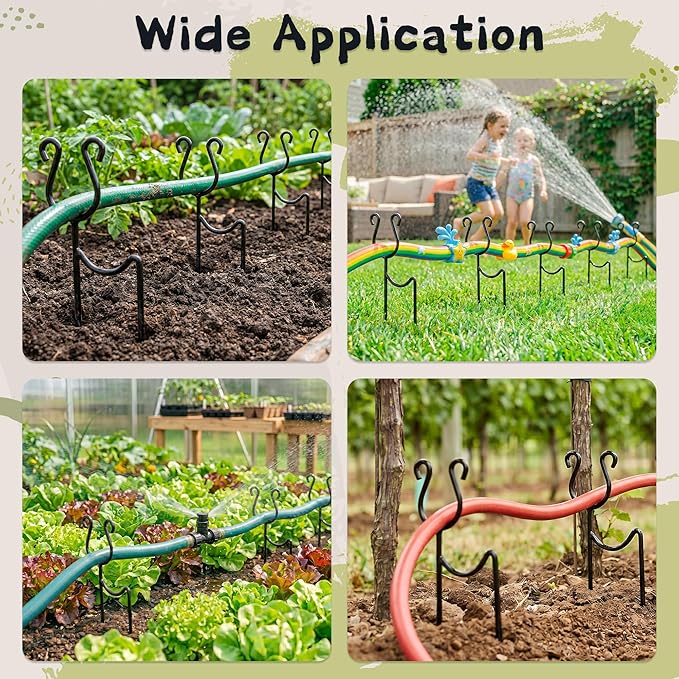 U0U 4 Pack Metal Garden Hose Guide Spike,10.6Inch Hose Guides for Garden,Heavy Duty Garden Hose Stakes for Keeps Hose Out of Flower Beds and Plant Protection (4, Black)