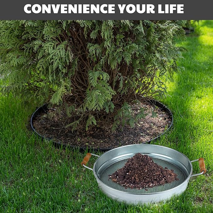 Funnymoom Soil Sifter for Gardening with 1, 3, 6, 9, 12 mm Sieve Mesh Compost Dirt Sifter with Handle Large Garden Sand Soil Rock Sieve 17.7" l x 13.8" W for Sand Rocks Pellet Gravel(Silver)