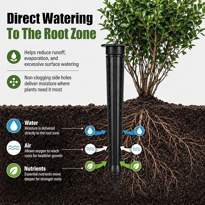 Junkin 12 Pack Tree Watering Stake Large UV Protected ABS Plastic Deep Root Irrigation Spike for Garden Shrubs Bushes Shrubs Flowers Fruits Vegetables Potted Plants (14 Inch)