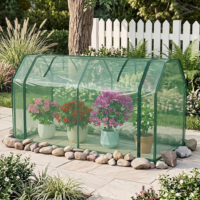 Giantex Mini Portable Greenhouse, 47''x21.5''x24'' Outdoor Greenhouses with PE Cover, Roll-Up Zipper Door, Waterproof Plant Shelter for Garden Patio Lawn Vegetables & Flowers (Green)